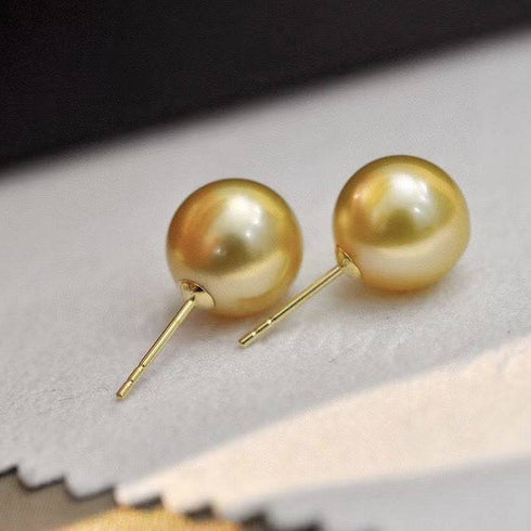 10-12mm 18K Gold Golden South Sea Pearl & Classic Earrings - May-Lynn